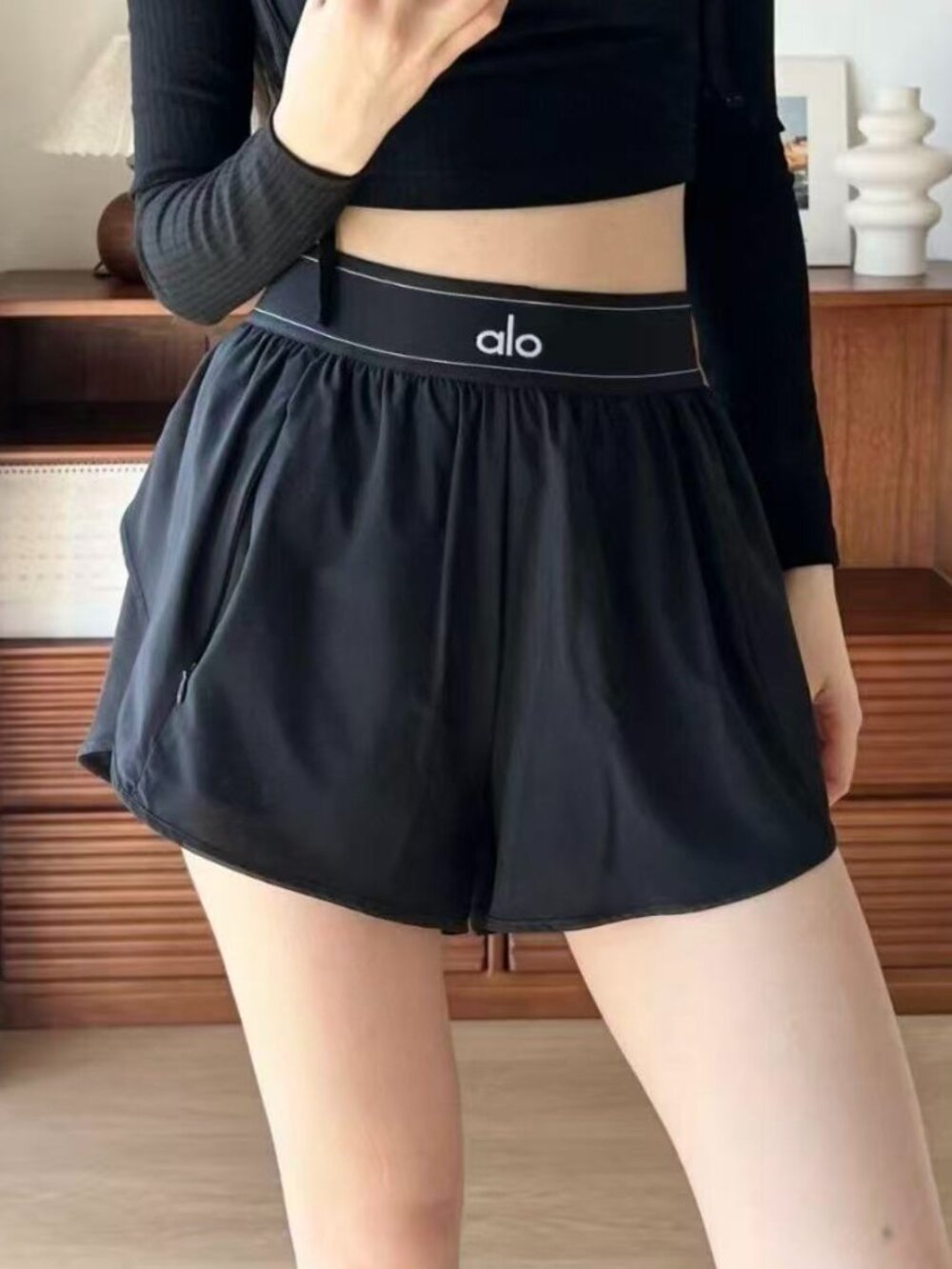 Alo Yoga Match Point Black Sport,Casual,Everyday High-Waisted Shorts 😎😉